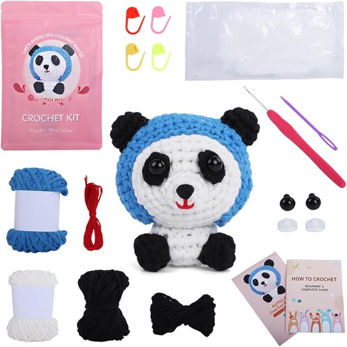 Panda Amigurumi Crochet Kit for Beginners - Classic Black & White Animal DIY Starter Pack with Detailed Video Tutorials | Premium Tube Yarn & Pre-Started Loop | Cute Handmade Gift for All Ages