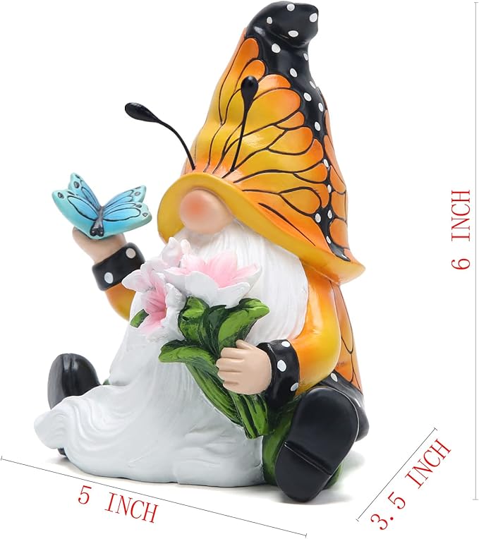 Hodao Spring Butterfly Gnomes Decorations for Home Table, Porch, Garden Yard Butterfly Elf Ornaments Decor Spring Gnome Figurines Decor for Outdoor Garden Birthday Gifts for Mom, Grandma