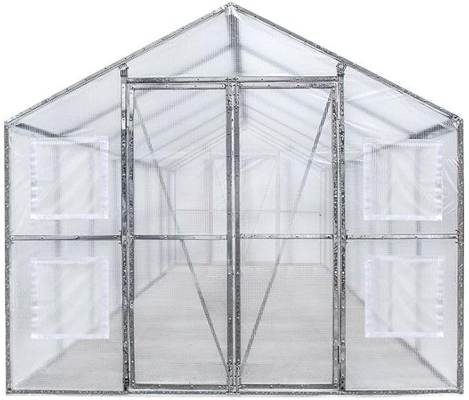 8x26ft Commercial-Style Greenhouse with Solid Galvanized Steel Frame High-Strength PVC Cover Rolled-up Side Windows Enhanced Ventilation