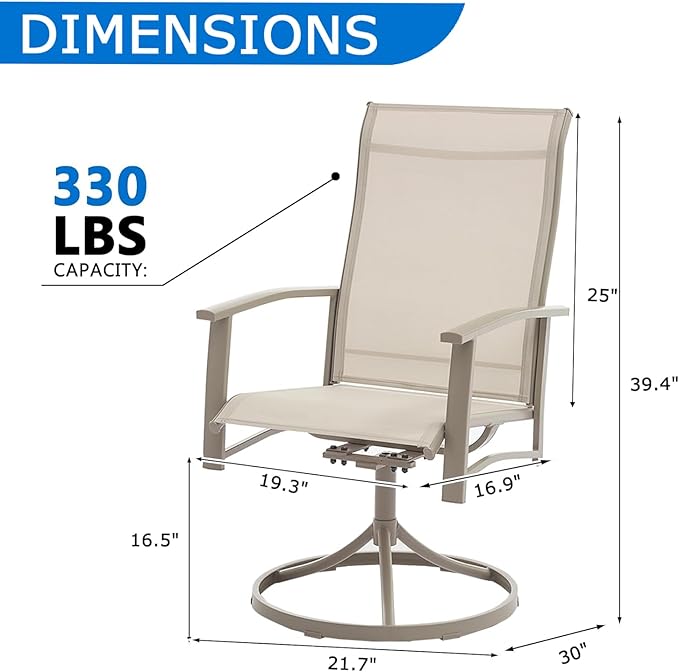 Patio Swivel Chairs Set of 2, All-Weather Metal Outdoor Dining Set with Breathable Mesh Seat, Lightweight Ivory Swivel Bistro Chairs for Garden, Deck, Porch - Cool & Comfortable Relaxation