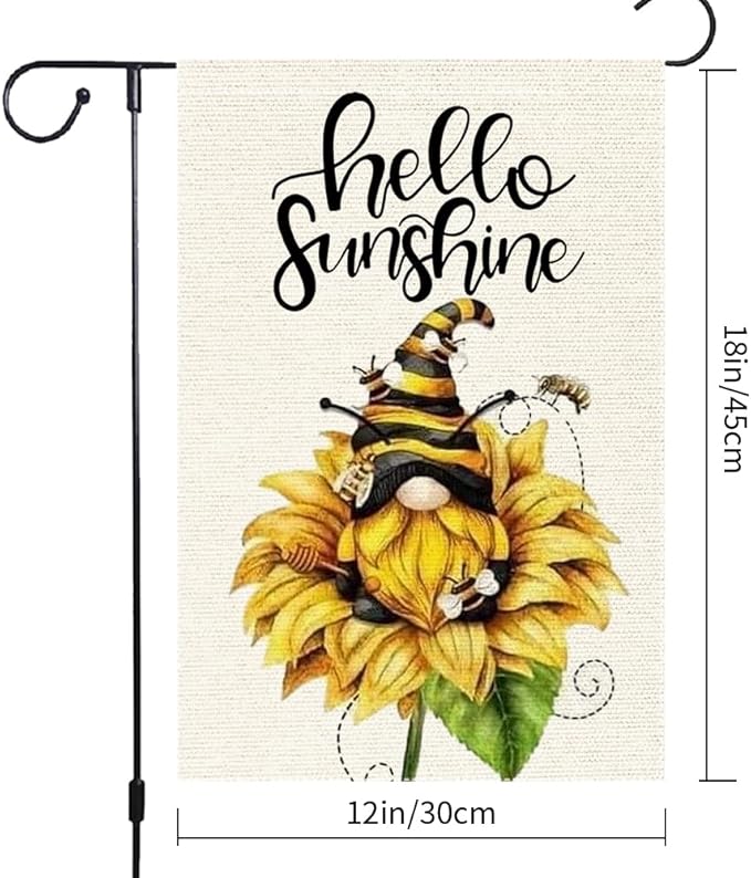 Welcome Sunshine Garden Flag 12x18 Inch Double Sided Small Burlap Gnome Sunflower Garden Flags Decor Home Yard Lawn Holiday Outdoor Decorations