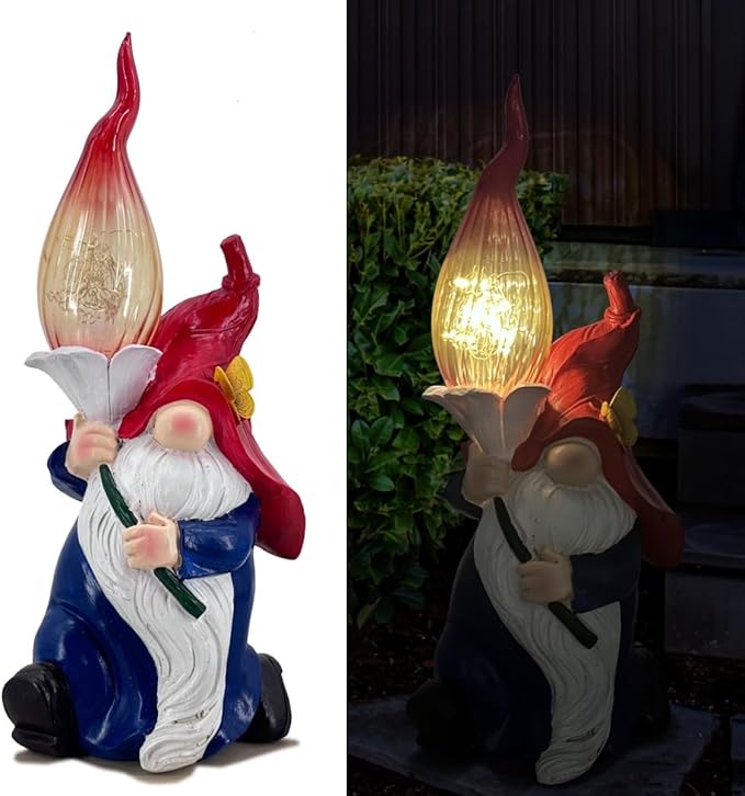 Generic Garden Gnome Statues Solar Outdoor Decor Hold Torch Waterproof LED Lights Gnomes Sculpture for Outside Lawn Patio Yard Ornament, Red