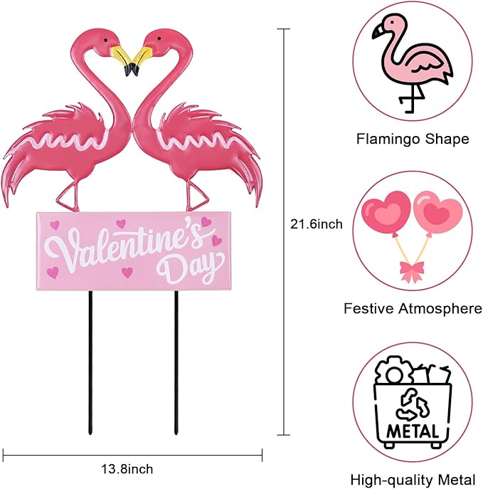 hogardeck Valentines Day Decorations Outdoor, Metal Flamingos Decorative Garden Stakes for Valentines Decor, Valentine's Day Yard Sign for Home Outside Lawn Porch Anniversary Wedding Party