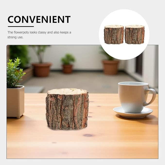 ARTIBETTER Bark Planter Pot 2pcs Wood Bark Natural Log Succulent Plant Pots for Indoor Plants Rustic Tree Stump Planter Farmhouse Bucket for Home Art Decor 3. 54x3. 14in