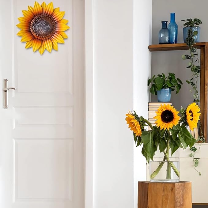 YEAHOME Sunflower Wall Decor - 9'' Metal Flower Wall Art Decorations 3 PACK Spring Yard Garden Sunflower Decor Hanging for Kitchen, Bathroom, Bedroom, Set of 3 Handmade Gift for Home, Indoor, Outdoor