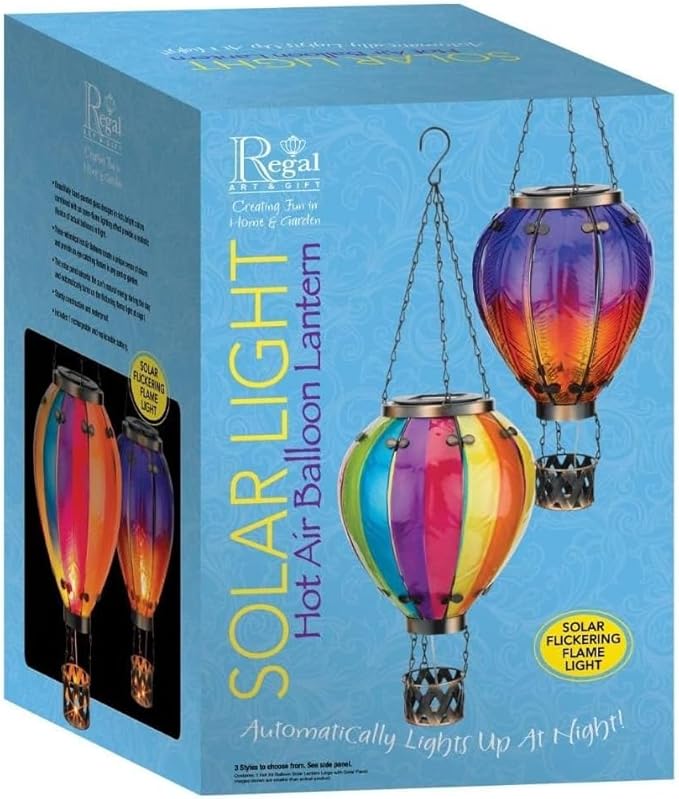 Regal Art & Gift Hot Air Balloon Solar Lantern – Hanging Solar-Powered LED Lights, Waterproof Portable Decorative Outdoor Lamp Made of Metal & Glass for Garden, Patios & Pathway – Rainbow(X-Large)