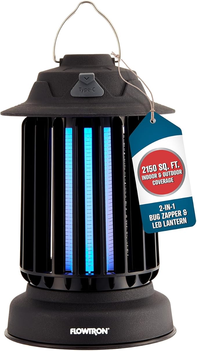 Flowtron Bug Zapper Lantern | 2-in-1 Electric Mosquito Killer & LED Camping Lantern, 2150 Sq Ft Coverage, 2000mAh Rechargeable Battery, Self-Cleaning Bug Zapper for Patio Outdoor & Indoor Use