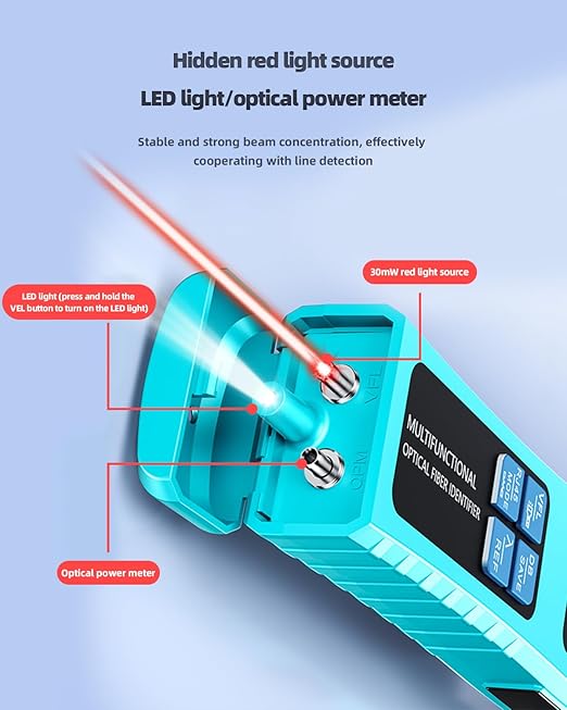 Buacoz Fiber Optic Identifier with Power Meter Red Light Source, -50-26dBm 5-in-1 Multifunctional Fiber Direction Finder Tester Kit, Single-Mode Multi-Mode Detector with Cable Tracer Rechargeable