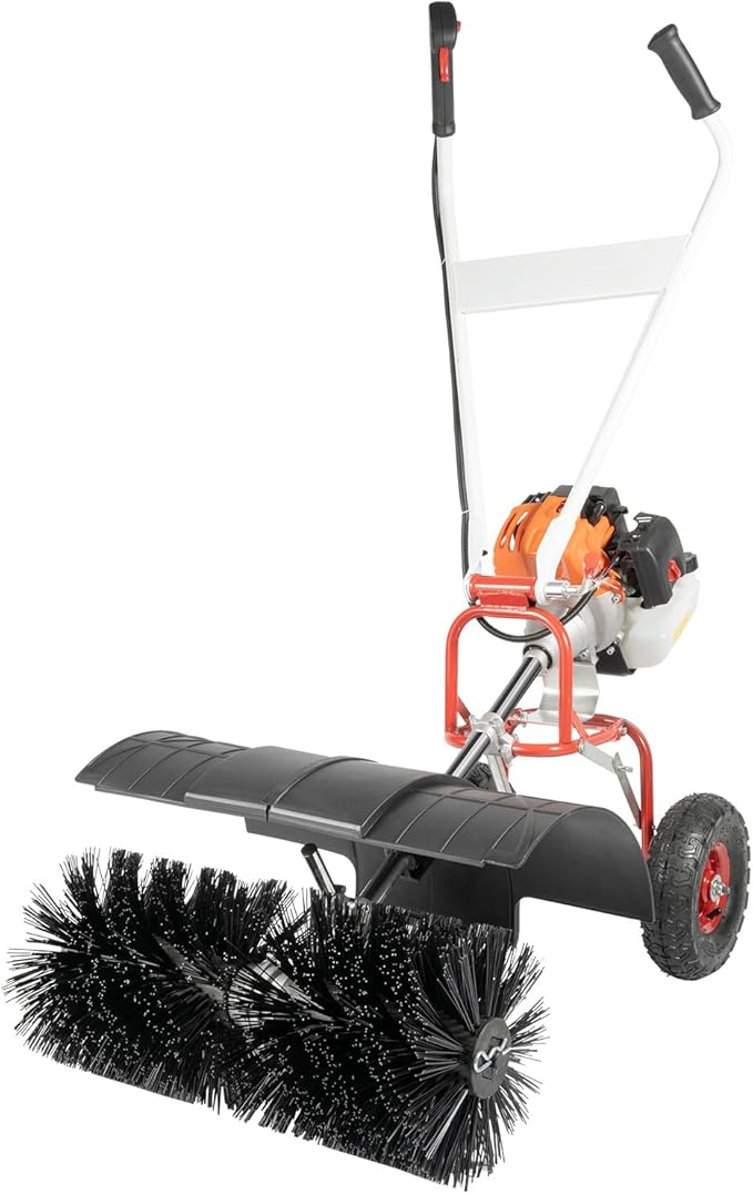 52CC Gas Powered Hand Snow Sweeper Power Brush - 20.5" Width Nylon Brush, 10500 RPM, 2.5HP 2-Stroke Walk Behind Snow Sweeper Machine for Driveway, Walkway, Lawn & Artificial Turf Cleaning, Foldable