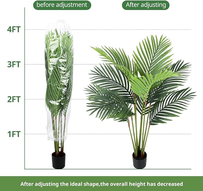 Yepdin Fake Palm Trees 4 Ft Artificial Tropical Silk Plant-Tall Faux Faux Areca Palm Plants,Tall Artificial Plants Indoors and Outdoors in Pot