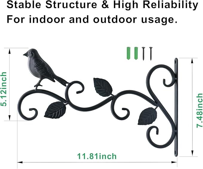 JIALAI HOME Hanging Plants Bracket 12" Bird Planter Outdoor Hooks Hangers for Flower Baskets Pot Bird Feeder Wind Chimes Lanterns Patio Garden Outdoor Indoor Metal Black, 4 Packs