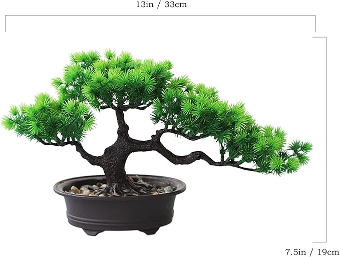 Rozwkeo Artificial Bonsai Tree Fake Plant Decoration Potted Tree Faux House Plants Small Japanese Pine Bonsai Plant for Indoor Home Decoration Office Hotel Windowsill Desktop Display Zen Decor Trees