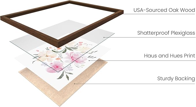 HAUS AND HUES Botanical Prints - Set of 4 Floral Wall Decor, Botanical Flower Pictures (Walnut Frame, 11x14)