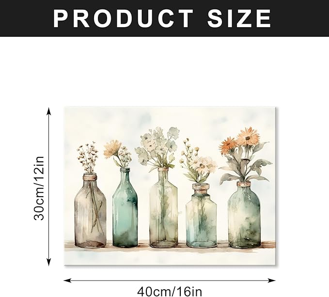 FUNHUA Botanical Bottles Green Farmhouse Bathroom Wall Decor Modern French Flowers in Bottle Pictures for Living Room Bedroom Bathroom Framed Ready to Hang 12x16 Inches