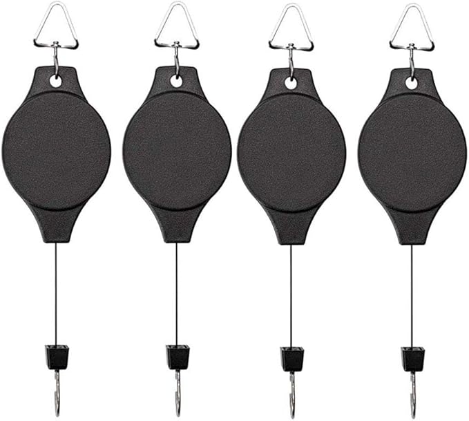 Lythor 4 Pack Plant Hook Pulley, Retractable Plant Hanger Easy Reach Hanging Flower Basket for Garden Baskets Pots and Birds Feeder Hang High up and Pull Down to Water Or Feed