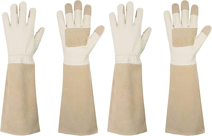 HANDLANDY Rose Pruning Gloves for Men & Women, Long Thorn Proof Gardening Gloves, Breathable Pigskin Leather Gauntlet, Best Garden Gifts & Tools for Gardener (Pack of 2)