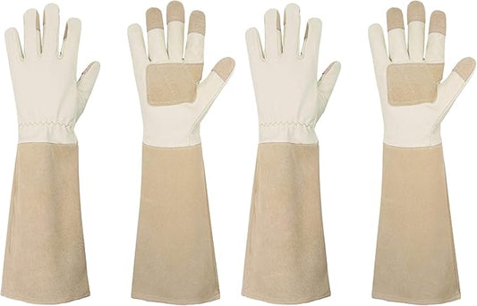 HANDLANDY Rose Pruning Gloves for Men & Women, Long Thorn Proof Gardening Gloves, Breathable Pigskin Leather Gauntlet, Best Garden Gifts & Tools for Gardener (Pack of 2)