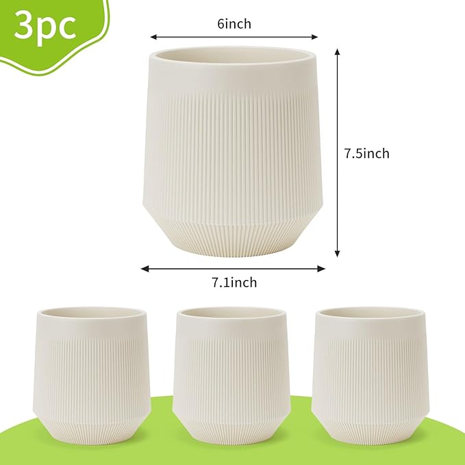 Yaghpy Plant Pots，Set of 3 Plastic Pots for Indoor Plants,Flower Pots Outdoor Planters with Drainage Hole and Seamless Saucer,Milky-Yellow