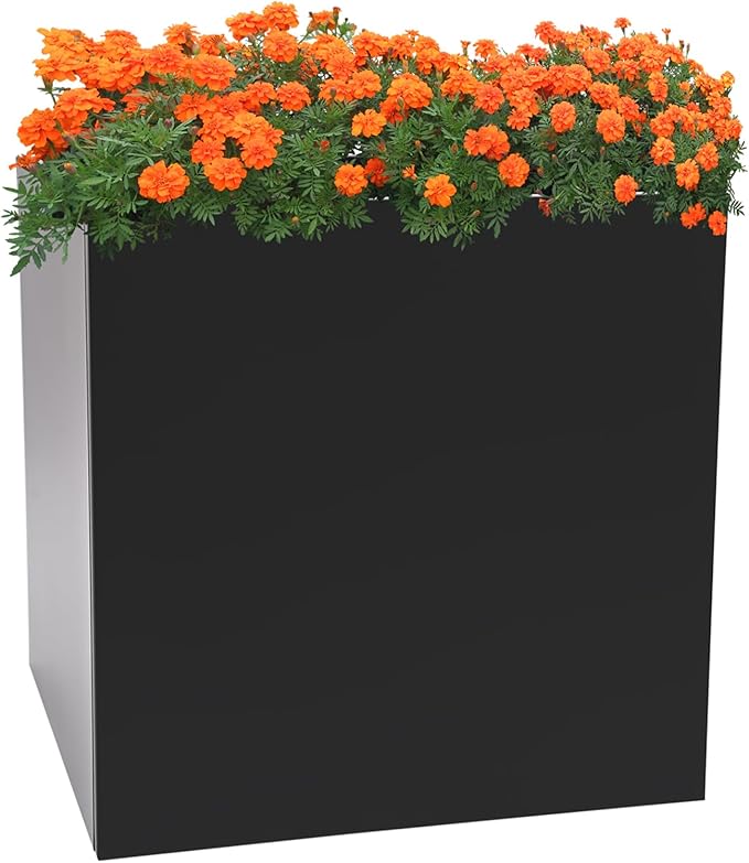 DYNAMI Square Planter Box Black Steel Planter,26x26x26in Metal Planter Box Large Cube Plant Pot for Outdoor Plants,Modern Heavy Duty Flower Pot for Patio, Deck, Yard, Garden