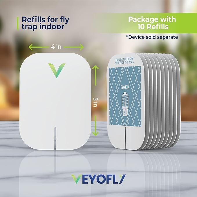 VEYOFLY Gnat Traps for House Indoor Refill, Fly Trap Indoor, Fruit Fly Traps for Indoors, Fly Catcher Indoors, Fly Trap, Plug in Catch for Fruit Flies, Moths, Gnats, Mosquito Trap (Pack of 10 Refills)