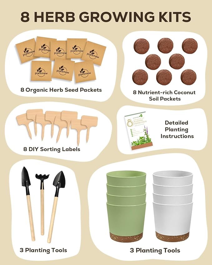 Indoor Herb Garden Kit with 8 Heirloom Seeds - Complete Windowsill Planter Starter Set, Unique Gardening Gift for Women Men, DIY Kitchen Herb Garden for Beginners, Plant Lovers, Mom, Friends