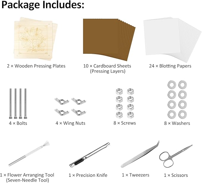 MeRGBWLife Flower Press Kit 11"x11" - Large Wooden 10-Layer Flower & Plant Press for Crafts, DIY Art, Scrapbooking, Bookmark Making, Wedding Bouquet Preservation, Dried Flowers