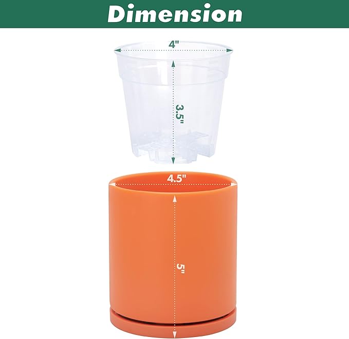 D'vine Dev Double-Layer Planter Set – Rotating Plastic Cachepot with Clear Inner Liner for Root Health, Perfect for Indoor Plants, 4.5", Pumpkin, 73-U-E-1