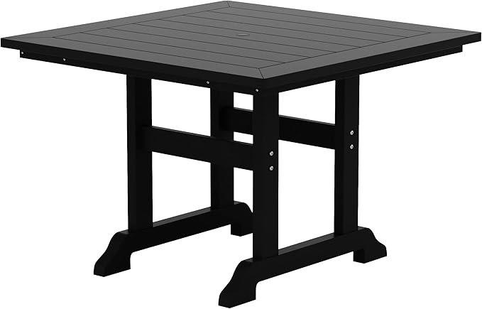WestinTrends Malibu 5 Piece Adirondack Outdoor Dining Set, All Weather Poly Lumber Patio Table and Chairs Furniture Set, 43" Trestle Square Dining Table and 4 Adirondack Dining Chair, Black