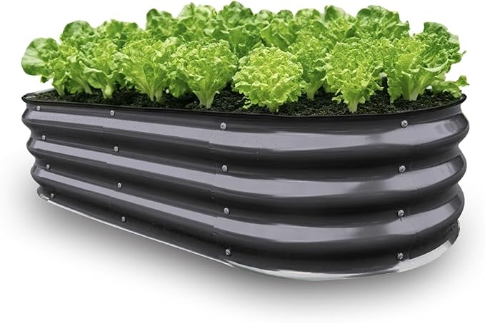 GrowHaus 4x2x1FT Galvanized Raised Garden Bed, Planter Boxes Outdoor Metal Garden Beds for Planting Vegetables Flowers Herbs Dark Gray