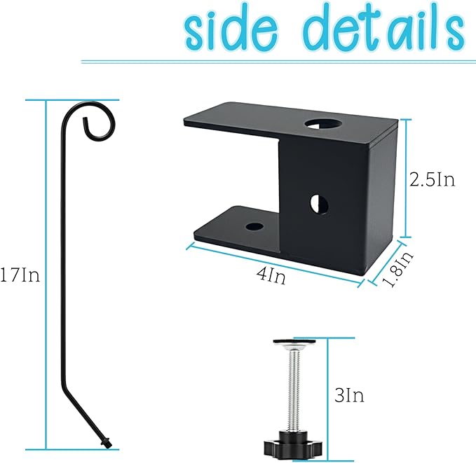 XINWXSS Deck Hook Rail Set of 4, 17 Inch Heavy Duty Deck Hook, 360 Degree Swivel Plant Hanger, Solid Metal Deck Hangers for Hanging Bird Feeders, Wind Chimes, Lanterns and Flower Pots, Black