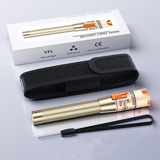 Zenithra Visual Fault Locator,10-20KM Fiber Optic Cable Tester Meter, VFL Red Light Pen Light Source Testers (Golden)