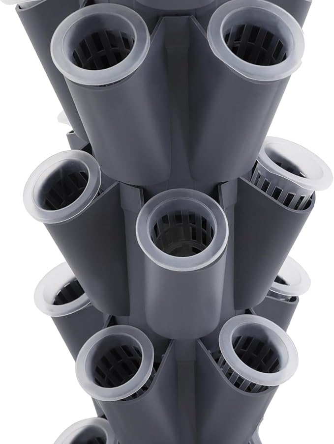 12-Tier Hydroponic Growing Tower, 60-Plant Indoor Gardening System w/Automatic Water Circulation, Vertical Aeroponic Tower Garden for Herbs, Vegetables, Fruits (Grey, 60-Plants)