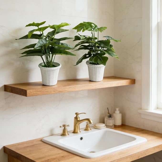 2Pcs 11.8" Artificial Potted Plants Indoor, Faux Green Plants for Shelves, Fake Desk Plants for Home Office Room Decor