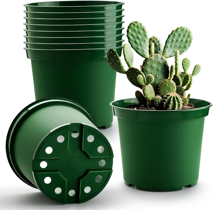 RooTrimmer 3 Gallon Plastic Nursery Pots, 10 Inch Round Plant Pots with Drainage Holes, 10 Pack Planting Pot for Outdoor Indoor Plants, Gardening Gifts for Women, Green