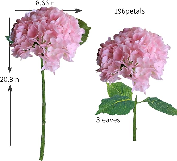 Pink Hydrangea Artificial Flowers - High-End 22.5cm Oversized Heads (4pcs) | Real-Touch Design | Perfect for Christmas, Weddings, Home Decor, Parties & Outdoor Use (Pink)