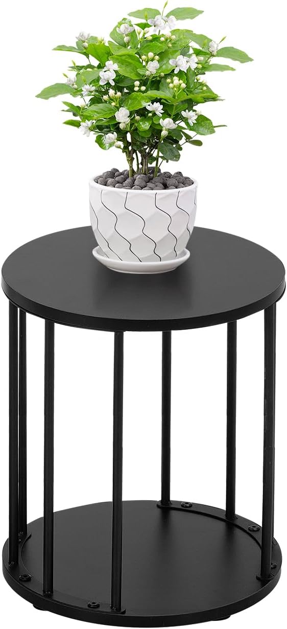 Leinade Plant Stand Indoor,small plant stool,Flower Pot Corner stand holder,Mid Century Heavy Duty Metal Tall Home Decor,Modern Round End Table,Small Rustic Display Stand for Living Room,Bedroom(Black,14In)