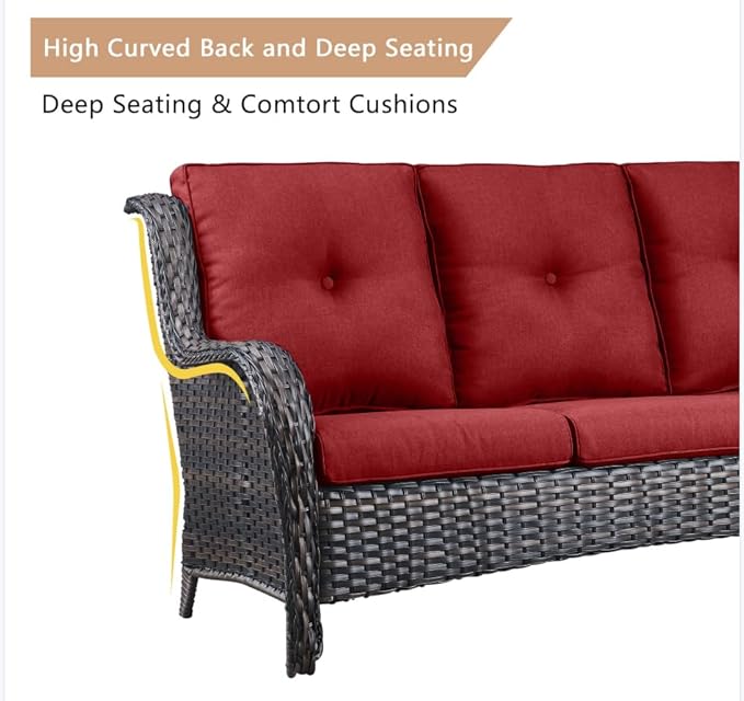 HUMMUH 6 Pieces Patio Furniture Set Wicker Patio Chairs Set of 2 with Sofa Ottomans Side Table Outdoor Furniture Conversation Set for Yard,Garden,Porch