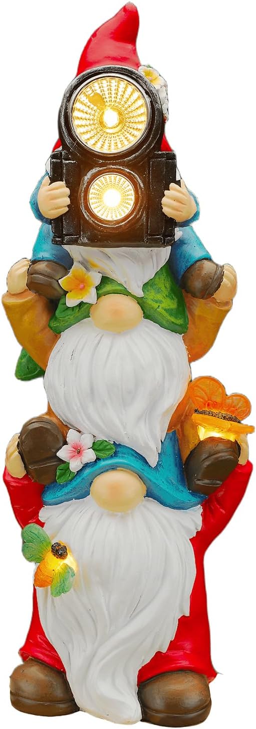 Funny Photography Garden Gnomes Statue, Solar Christmas Gnomes Outdoor Decor for Yard, Lawn, Patio, Porch, Unique Xmas Birthday Housewaming Gifts,12 Inch, Resin