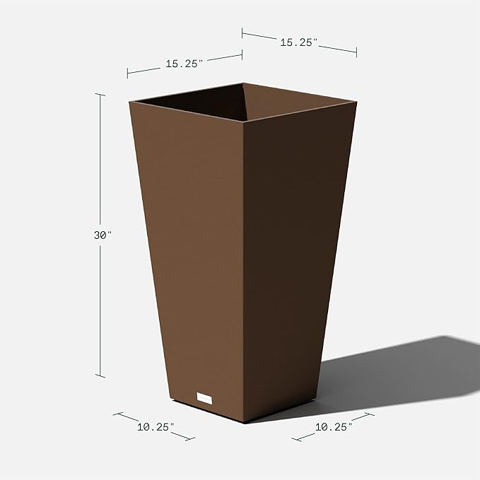 Veradek V-Resin Indoor/Outdoor Taper Planter (Espresso, 30 inch - 2 Pack with 2 Saucer Trays)