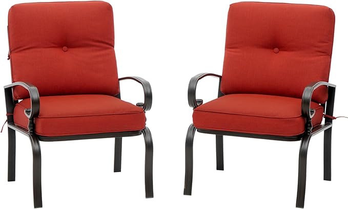 2 Piece Outdoor Furniture Patio Bistro Chairs Metal Dining Furniture Set, All-Weather Garden Seating Chair (Red)