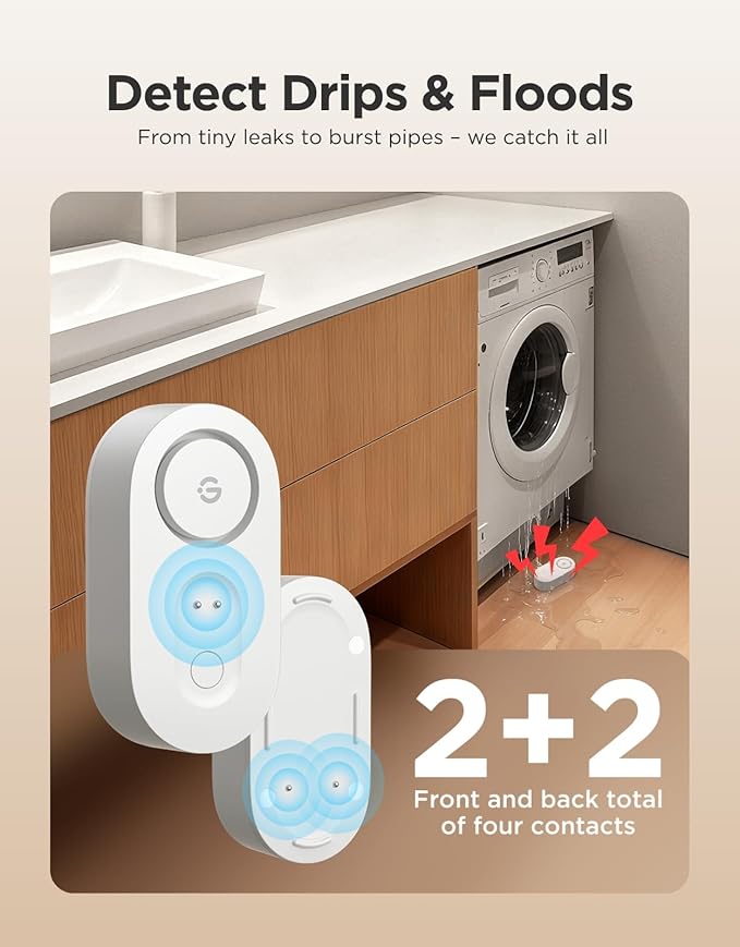 GoveeLife Upgraded Smart Water Leak Detector 1s with 1804ft Ultra-Long Range, WiFi Water Sensor with SMS/Email/APP Push and Sound Alarm,5-Year Battery Life, 5 Pack, Suit for Home, Basement, Kitchen