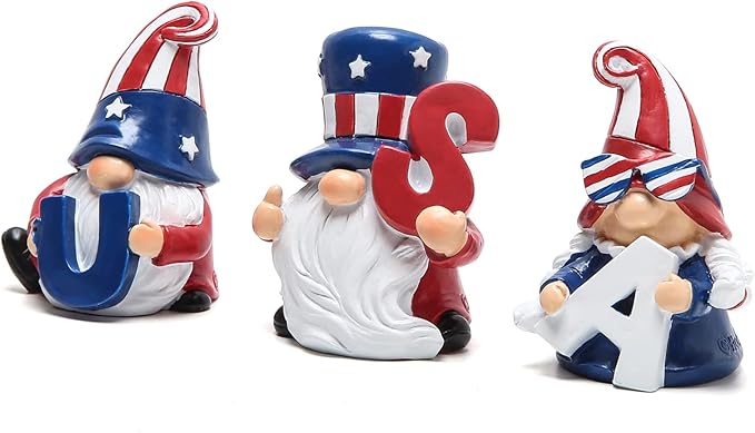 Hodao 3 Pcs Patriotic Gnome Decorations USA Stars and Stripes Elf Gifts Handmade Gnomes Figurines for National Day Memorial Day Ornaments Decor