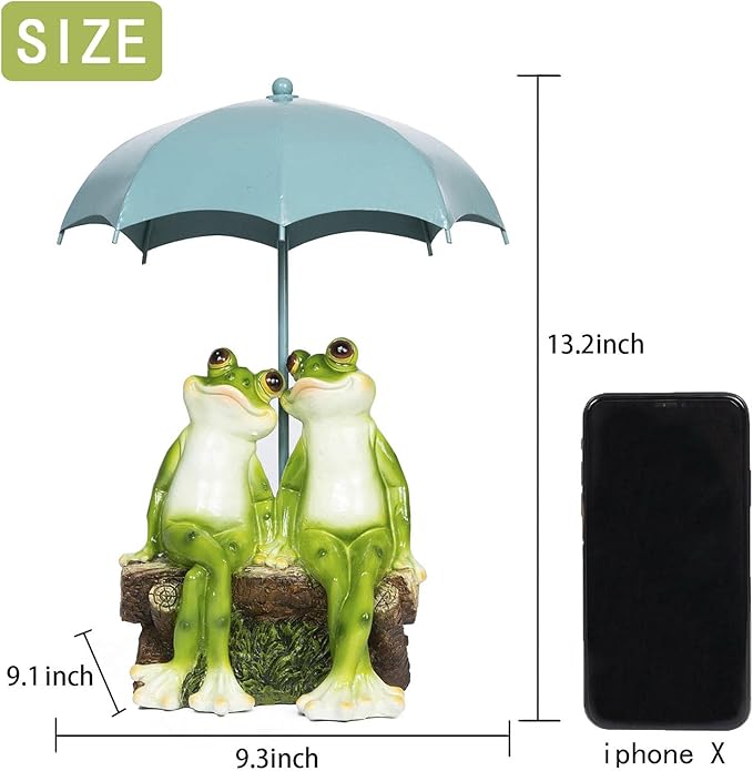 Jy.Cozy Frog Statue Garden - Resin Happy Couple Frogs on Bench Figurines - Summer Decorations for Patio, Yard, Lawn, Porch - Cute Garden Frog Decor - Ornament Gift