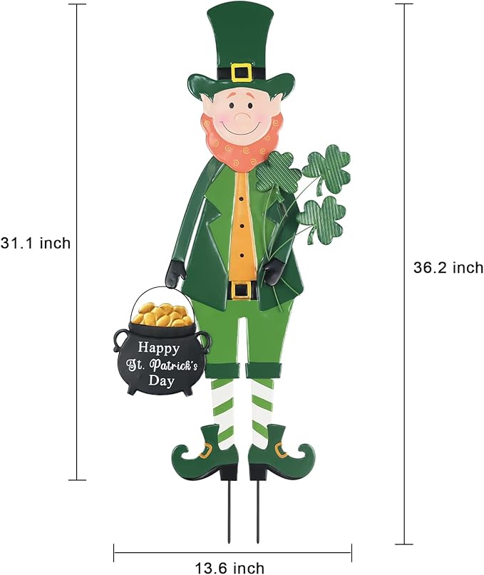 hogardeck St Patricks Day Decorations Outdoor, Irish Leprechaun Decorative Garden Stakes for Saint Patricks Decor, Happy St. Patrick's Day Decorations with Shamrock Gold Pot for Home Yard Porch Lawn