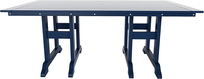 WestinTrends Malibu 6 Piece Adirondack Patio Dining Set with Bench, All Weather Poly Lumber Outdoor Table and Chairs, 71" Trestle Dining Table, 4 Adirondack Chair with Dining Bench, Navy Blue