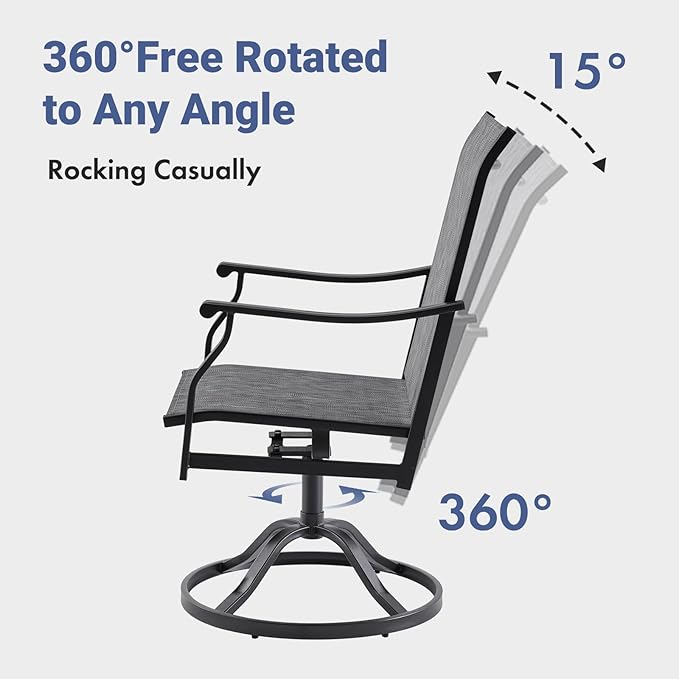 Soohow Outdoor Dining Chairs Set of 4, 360°Swivel Patio Dining Chair with Textilene Fabric, Outdoor Metal Armchair All Weather Resistant, Ergonomic Comfort, Perfect for Patio, Backyard, Balcony