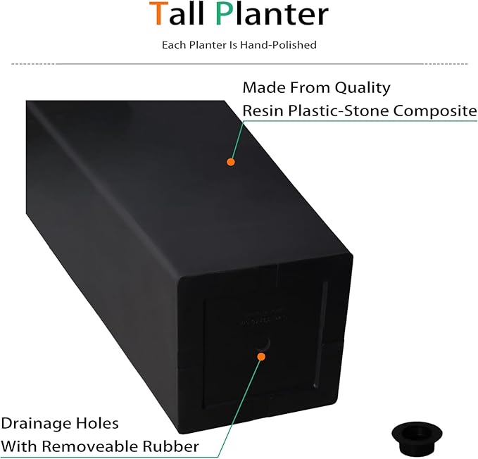 Heyzier Tall Planters for Outdoor Plants, Large Resin Flower Pots for Garden, Front Porch, Patio, Indoor - Set of 2 (Black, 28 inch - 2 Pack)