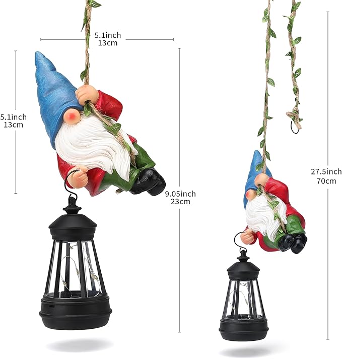 Solar Hanging Gnome Garden Statues Climbing Rope Gnome with LED Lantern Spring Outdoor Decor Tree Hugger Yard Porch Wall Fence Decoration Christmas Easter Birthday Gift for Mom Women