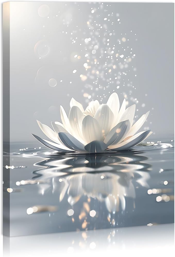FUNHUA Lotus Flower Canvas Print Pictures Floral Blooming Painting Yoga room Bathroom Bedroom Decor Modern Nature Artwork Framed Ready to Hang 12X16inches