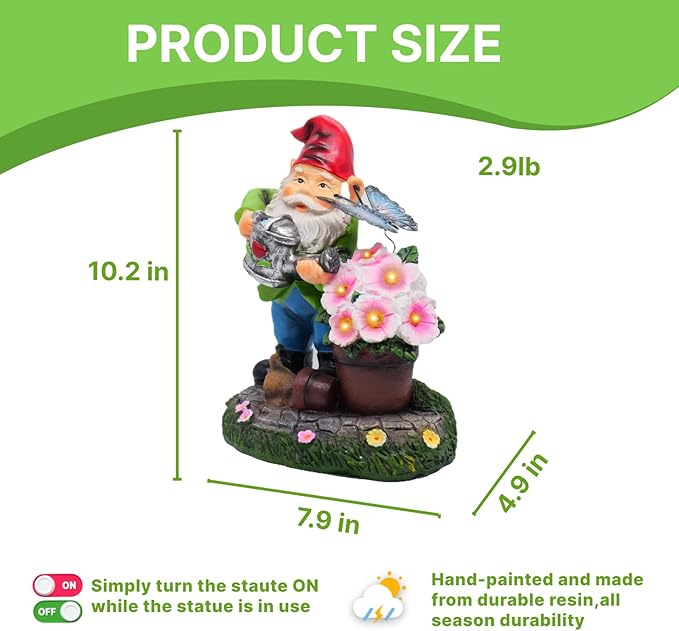 Lnzhauscia Garden Gnome Statues Decor with Solar Lights, Outdoor Decorations for Yard Porch Lawn Balcony Patio, Housewarming Gifts